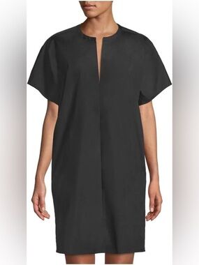 VINCE Classic Black Cotton Poplin Popover Dress | Minimal Chic | Size Large